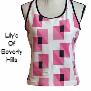 Lily’s Of Beverly Hills Pink White Racerback Tank EUC Size M
